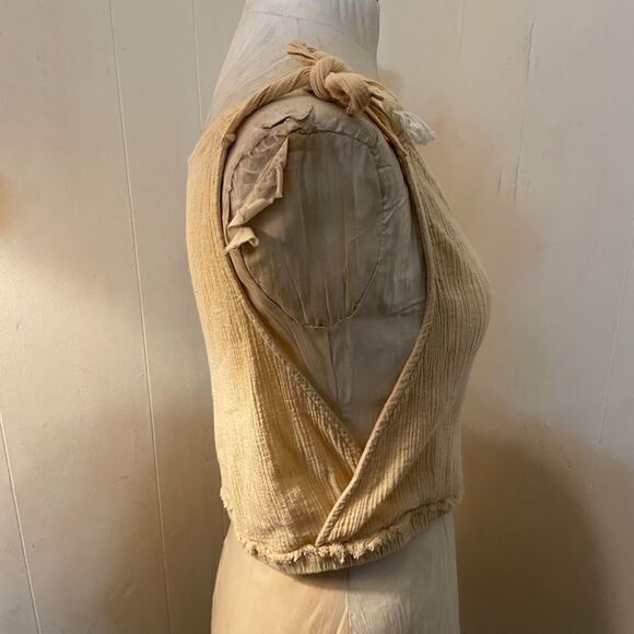 FREE PEOPLE Tie Shoulder Crop TOP Crinkle Gauze S - Picture 3 of 7